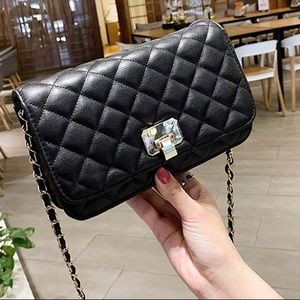 Black Leather Quilted Crossbody/Shoulder Bag